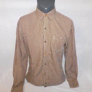 Mavi Mens L Brown White Check gingham button front long sleeve button shirt